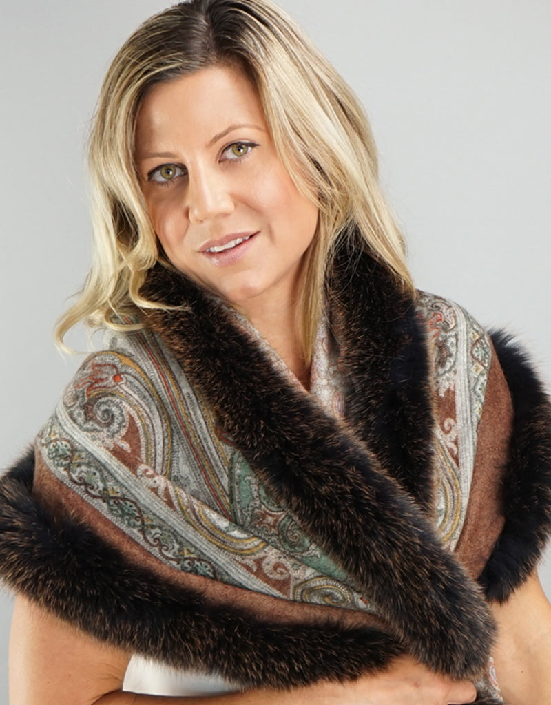 Printed Cashmere Shawl- Marigold / Brown Snow