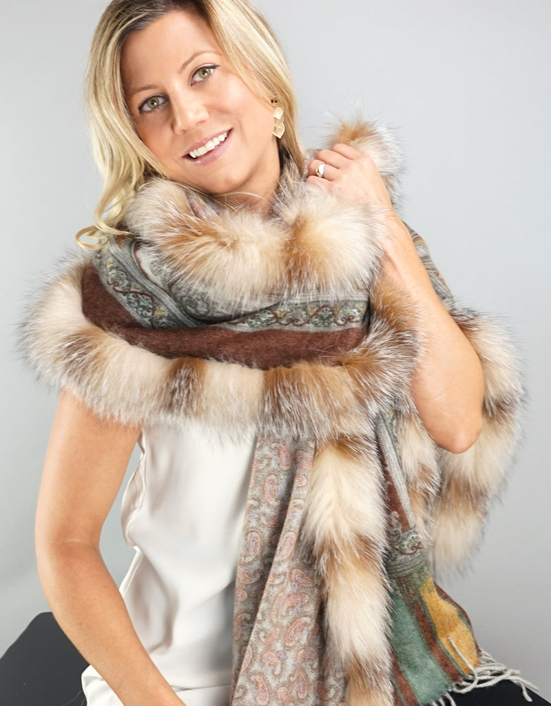 Printed Cashmere Shawl- Marigold Crystal
