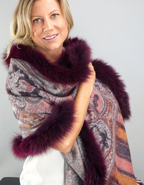 Printed Cashmere Shawl- Mulberry Scroll