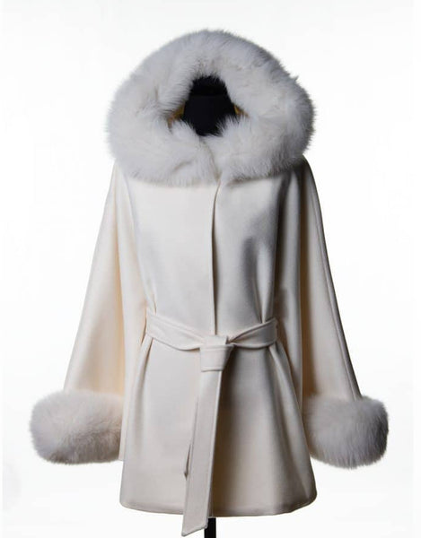 Belted Cape/ Jacket with Hood- Off White