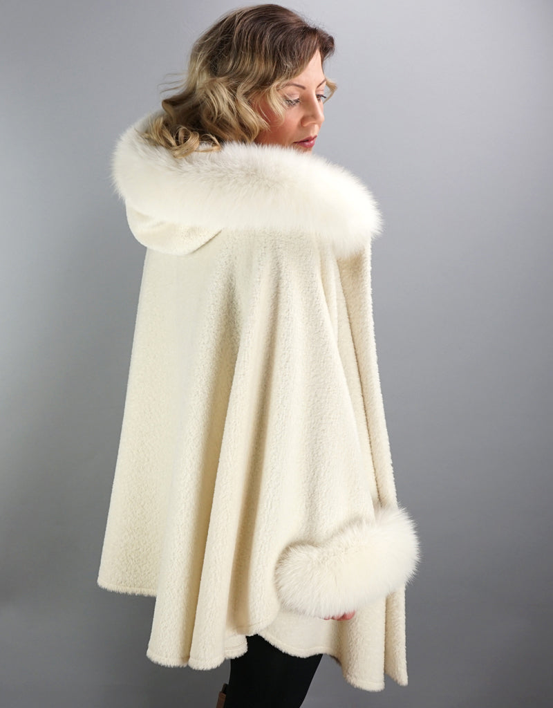 Hooded One Button Cape- Ivory