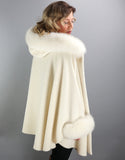 Hooded One Button Cape- Ivory