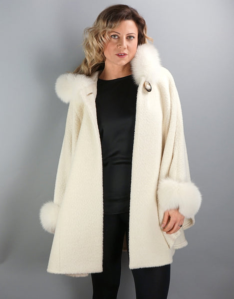 Hooded One Button Cape- Ivory