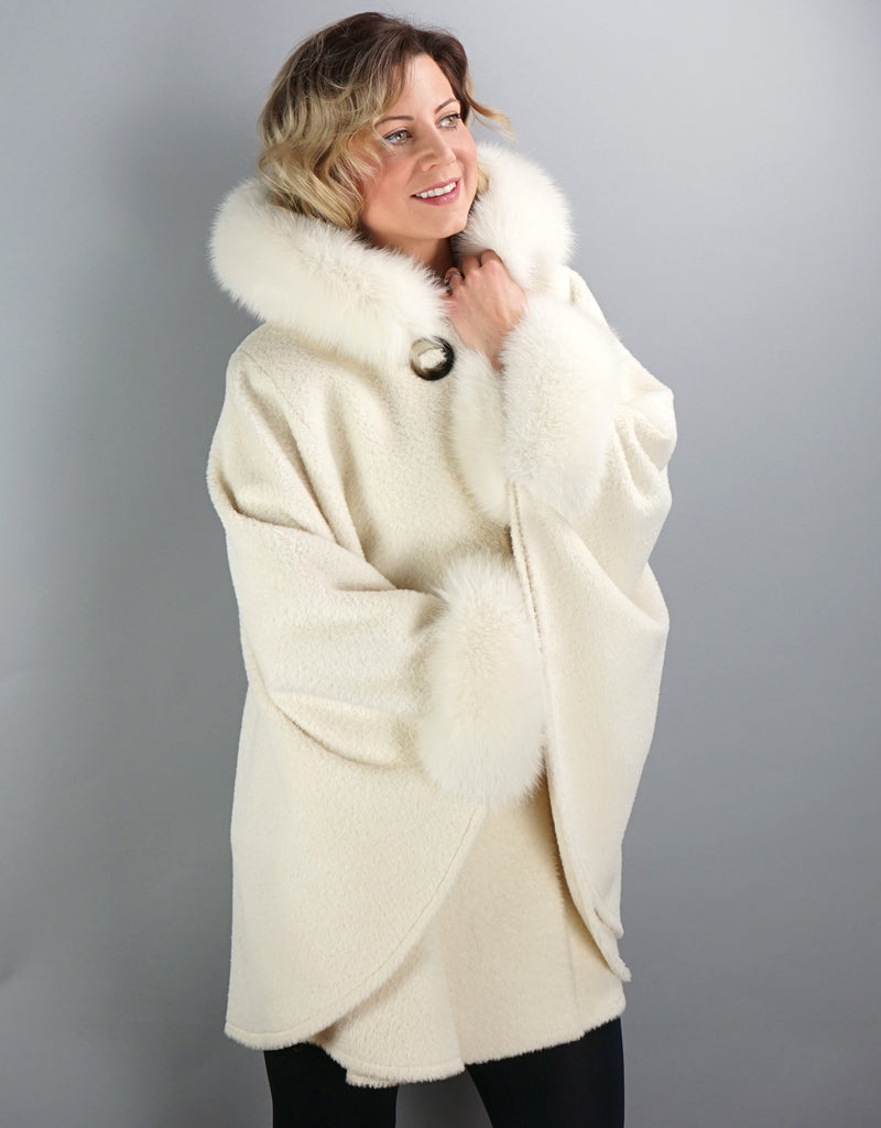 Hooded One Button Cape- Ivory