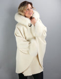 Hooded One Button Cape- Ivory