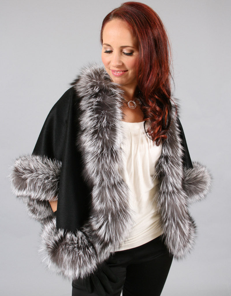 Petite Cashmere Cape - Black/ Silver