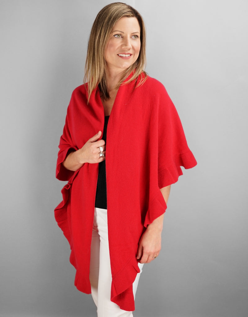 Beautiful Cashmere Ruffle Shawl- Cherry Red