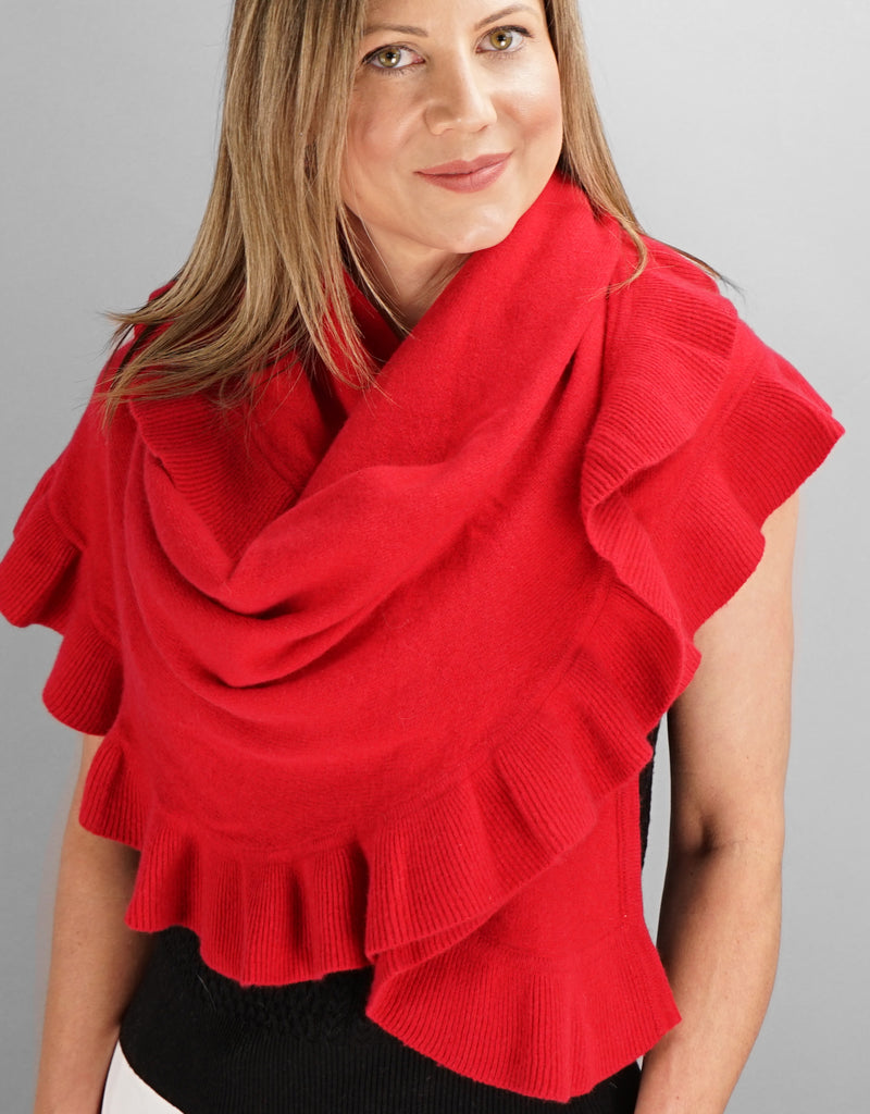 Beautiful Cashmere Ruffle Shawl- Cherry Red