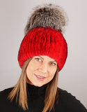 Oversize Pom Pom Stretch Rex Hat - Red Silver