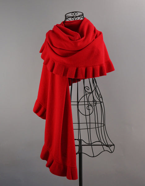 Beautiful Cashmere Ruffle Shawl- Cherry Red