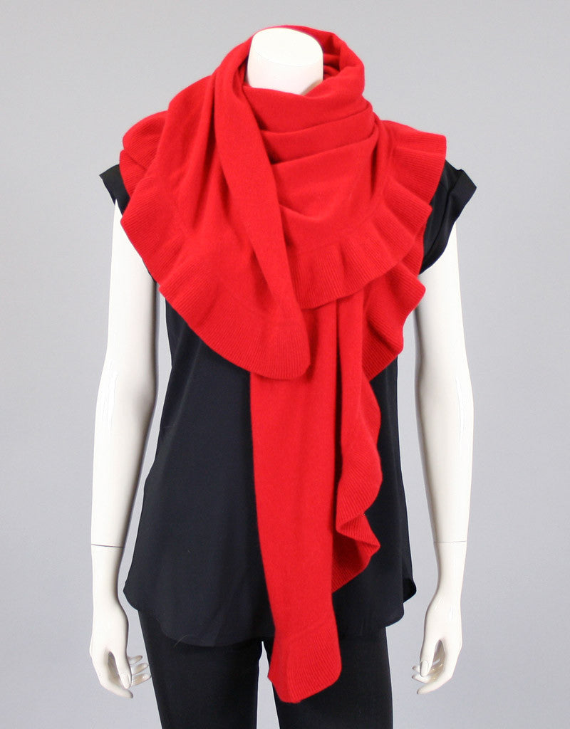 Beautiful Cashmere Ruffle Shawl- Cherry Red