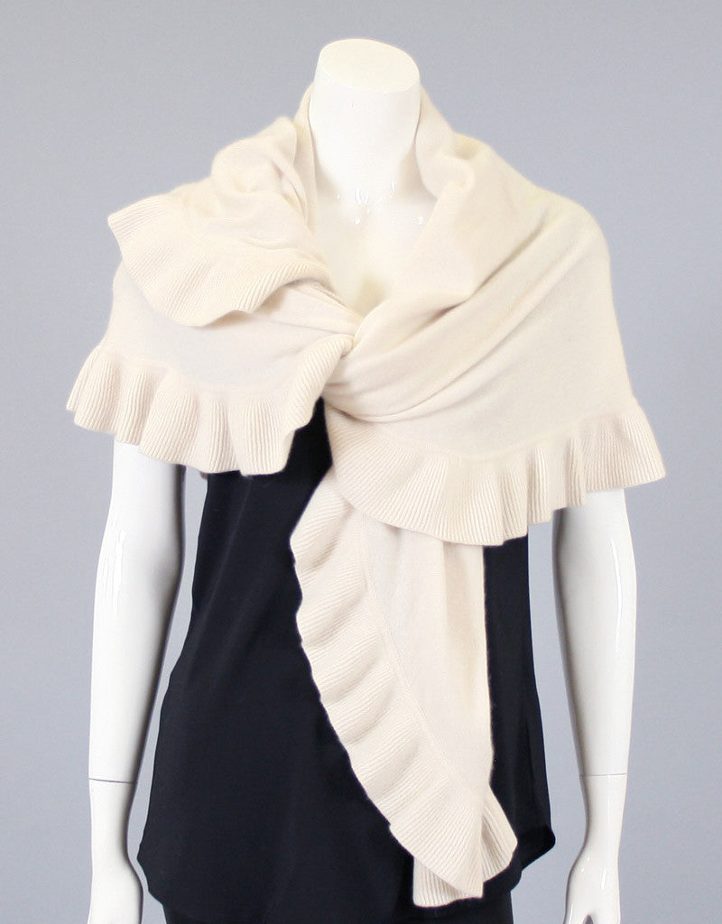 Beautiful Cashmere Ruffle Shawl- Cream