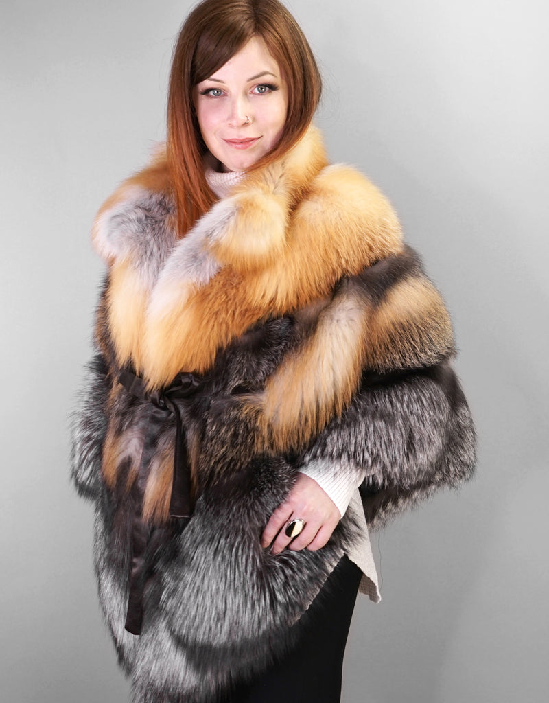 Fashion Fox Belted Cape - Multi