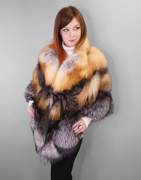 Fashion Fox Belted Cape - Multi