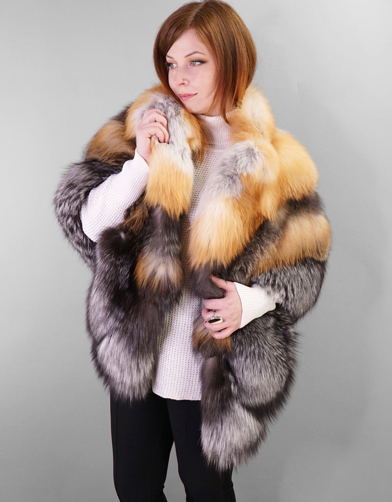 Fashion Fox Belted Cape - Multi