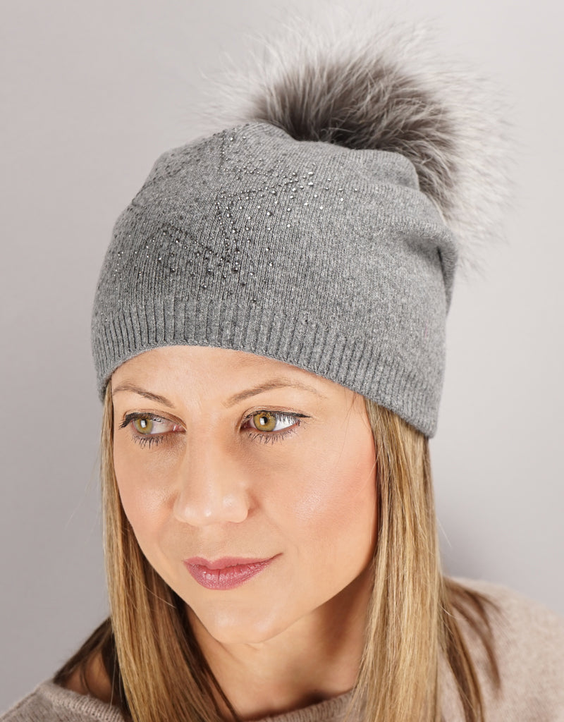 Sparkle Star Tucked Toque- Grey