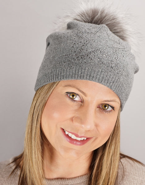 Sparkle Star Tucked Toque- Grey
