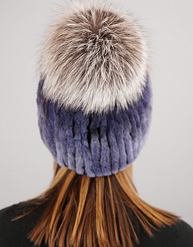 Oversize Pom Pom Stretch Rex Hat - Dusty Blue Silver