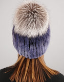 Oversize Pom Pom Stretch Rex Hat - Dusty Blue Silver