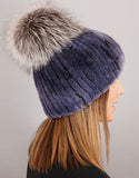 Oversize Pom Pom Stretch Rex Hat - Dusty Blue Silver