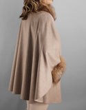 Cashmere Blend Mandarin Collar Cape- Camel