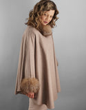 Cashmere Blend Mandarin Collar Cape- Camel