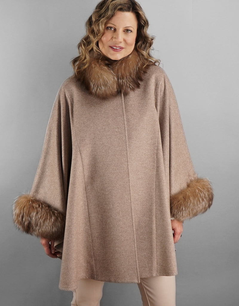 Loro Piana Mandarin Collar Cape- Mocha
