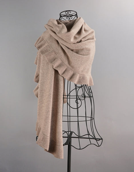 Beautiful Cashmere Ruffle Shawl- Taupe