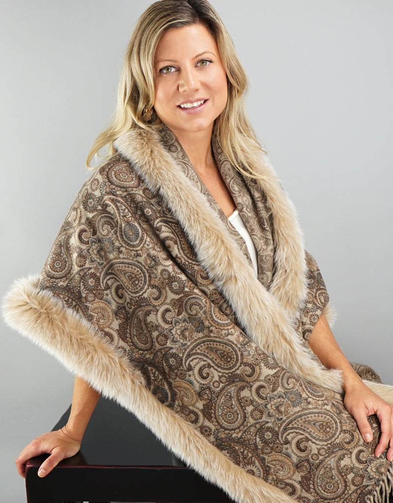 Printed Cashmere Shawl- Walnut Paisley