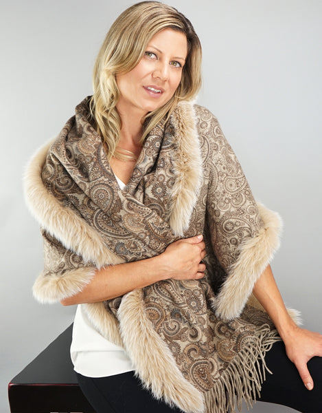 Printed Cashmere Shawl- Walnut Paisley