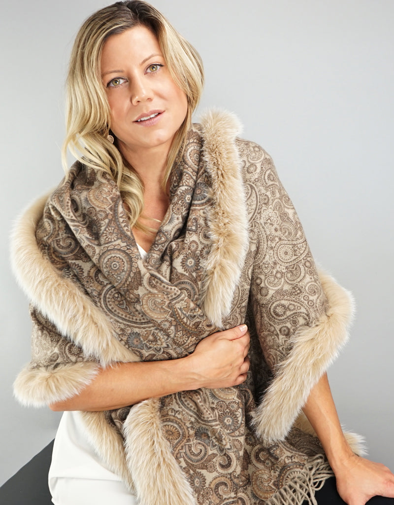 Printed Cashmere Shawl- Walnut Paisley