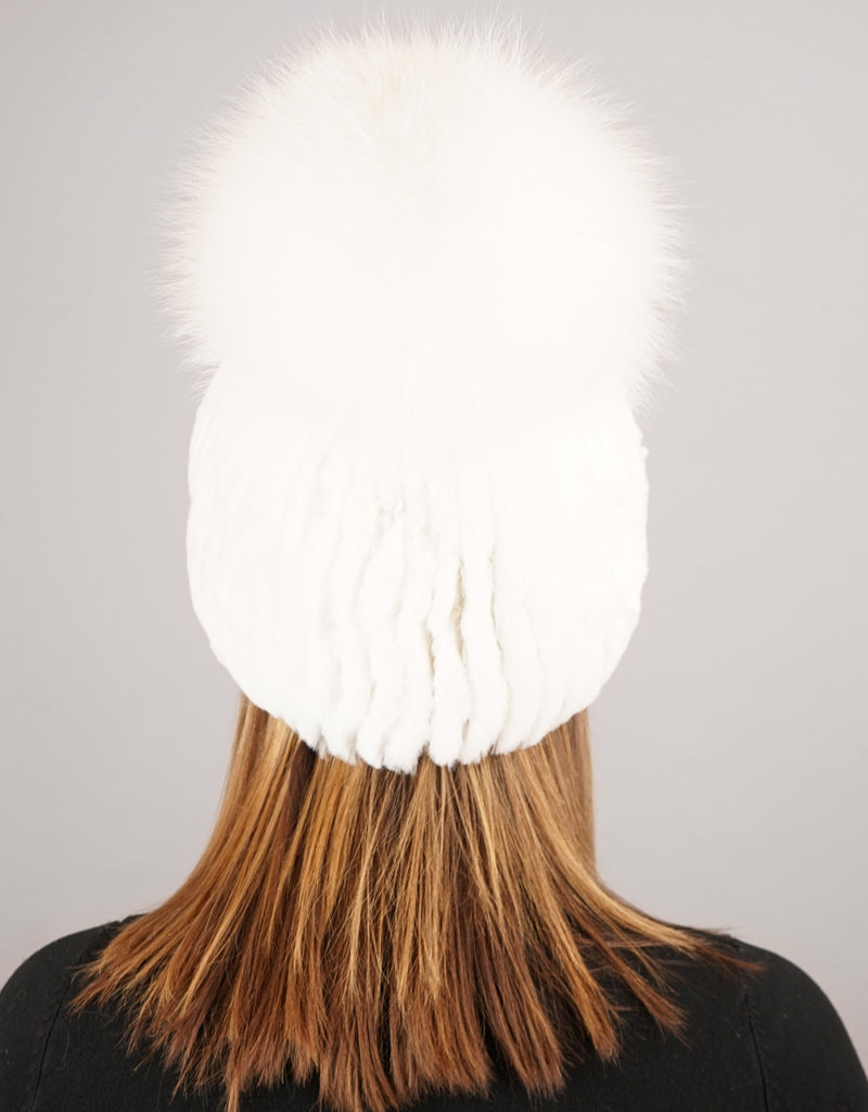 Oversize Pom Pom Stretch Rex Hat - White