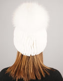 Oversize Pom Pom Stretch Rex Hat - White