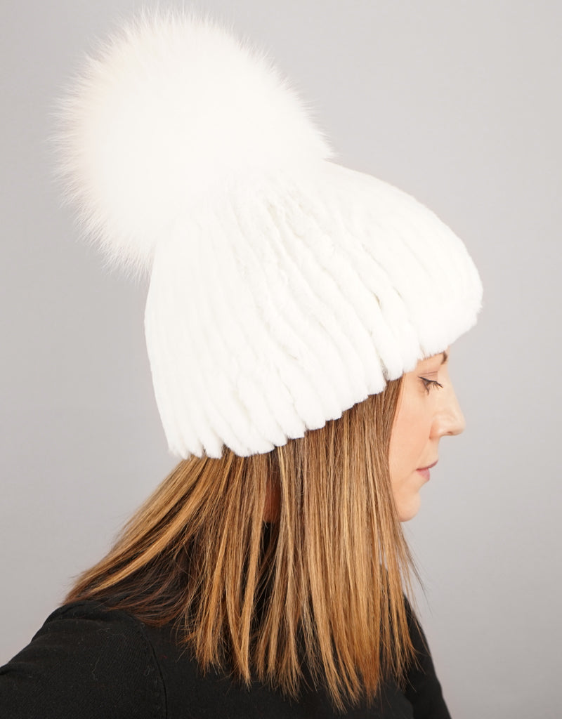 Oversize Pom Pom Stretch Rex Hat - White