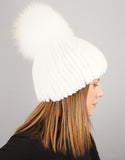 Oversize Pom Pom Stretch Rex Hat - White