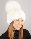 Oversize Pom Pom Stretch Rex Hat - White