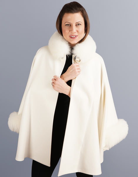 Cashmere Mandarin Collar Cape- Off White