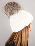 Oversize Pom Pom Stretch Rex Hat - White Silver