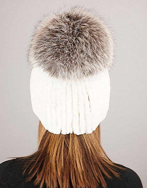 Oversize Pom Pom Stretch Rex Hat - White Silver
