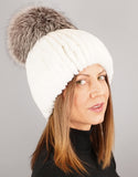 Oversize Pom Pom Stretch Rex Hat - White Silver