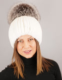 Oversize Pom Pom Stretch Rex Hat - White Silver